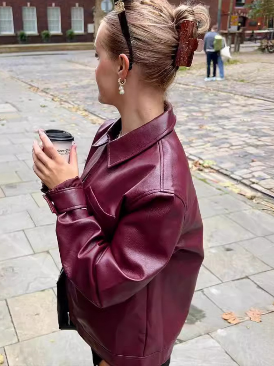 Cherry Red Leather Jacket