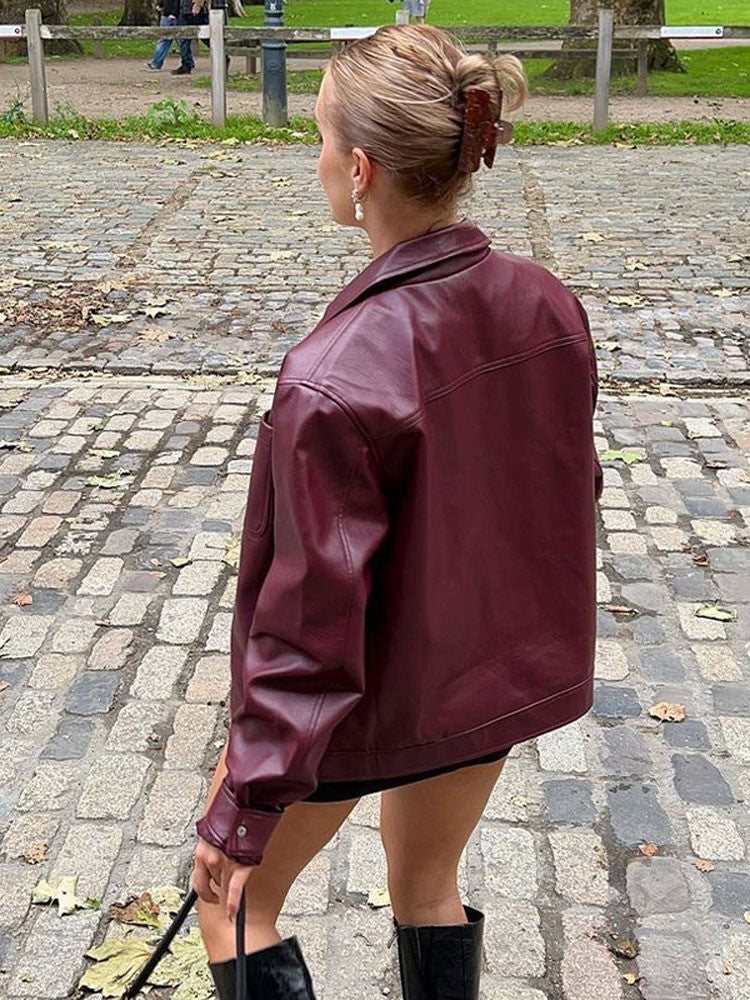 Cherry Red Leather Jacket