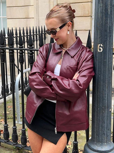 Cherry Red Leather Jacket