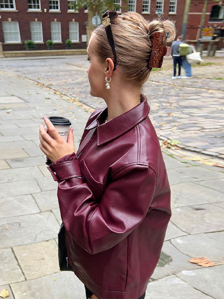 Cherry Red Leather Jacket