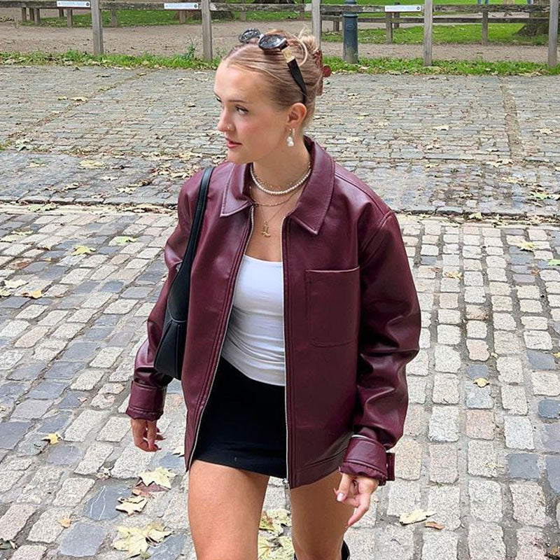 Cherry Red Leather Jacket